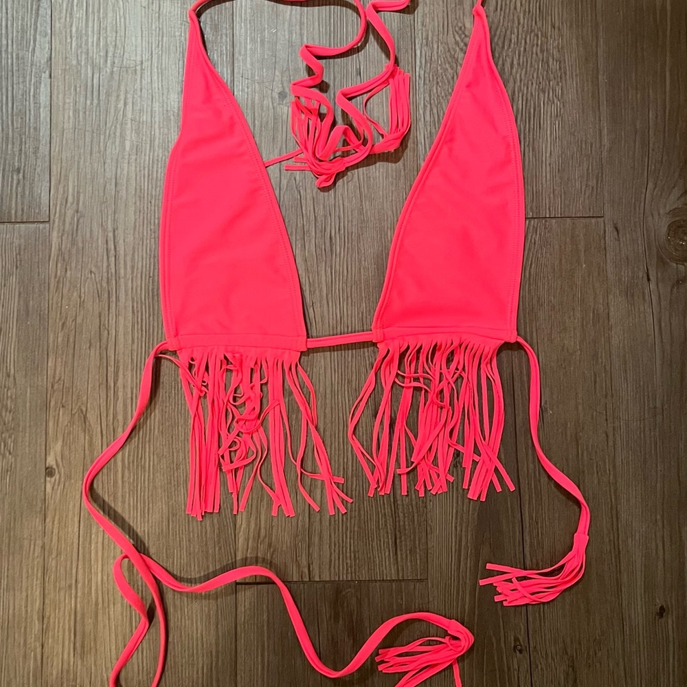 Hot Pink fringe bikini top